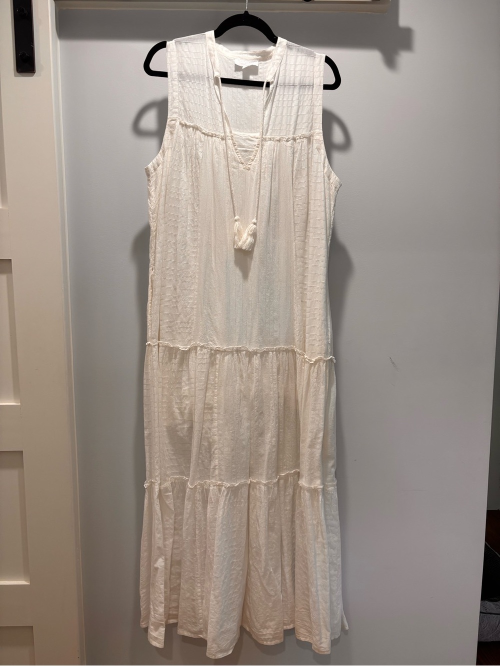 The White Company Cream Sleeveless Tiered Maxi Dress with Tassel Tie
